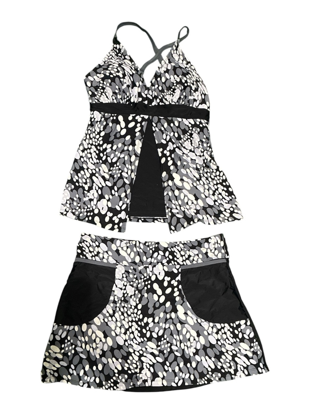 Women's Black & White Patterned Tankini Set